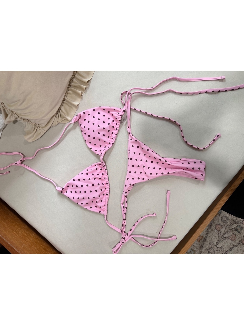 Pink Polka Dot Tie String Bikini Set
